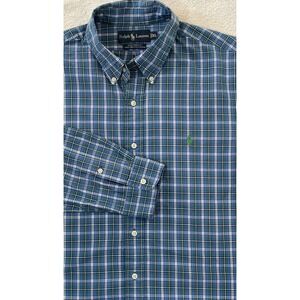Polo Ralph Lauren Button Shirt XL Custom Fit Two-Ply Cotton Plaid Pony Oxford